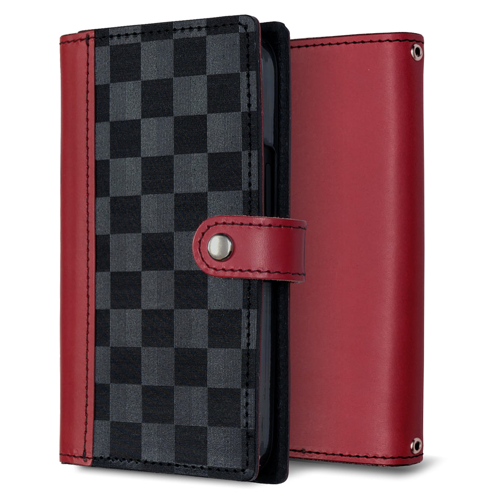 Qua phone QZ KYV44 au かくれ市松模様 イタリアンレザー 手帳型ケース 耐衝撃