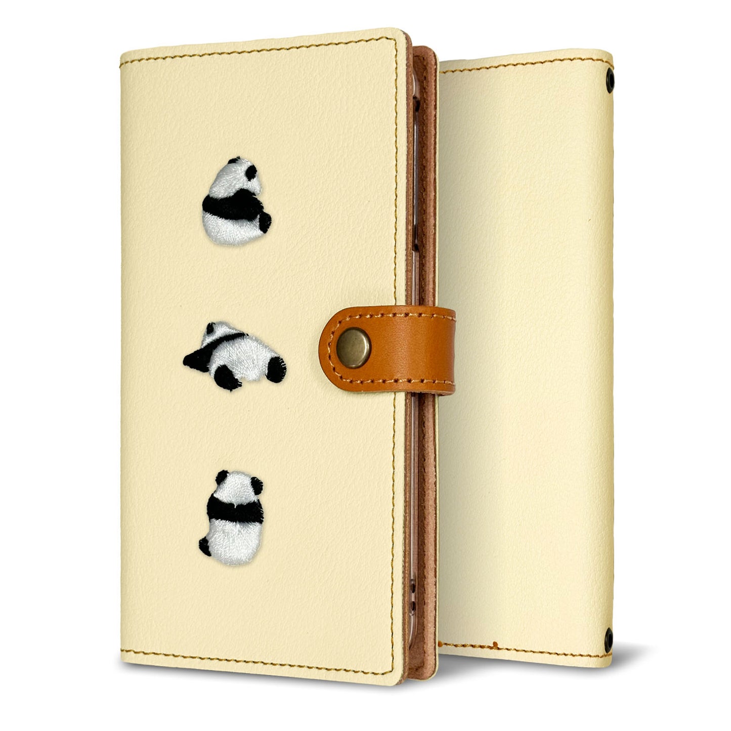 かんたんスマホ2 A001KC Y!mobile 刺繍 パンダ 手帳型ケース 耐衝撃