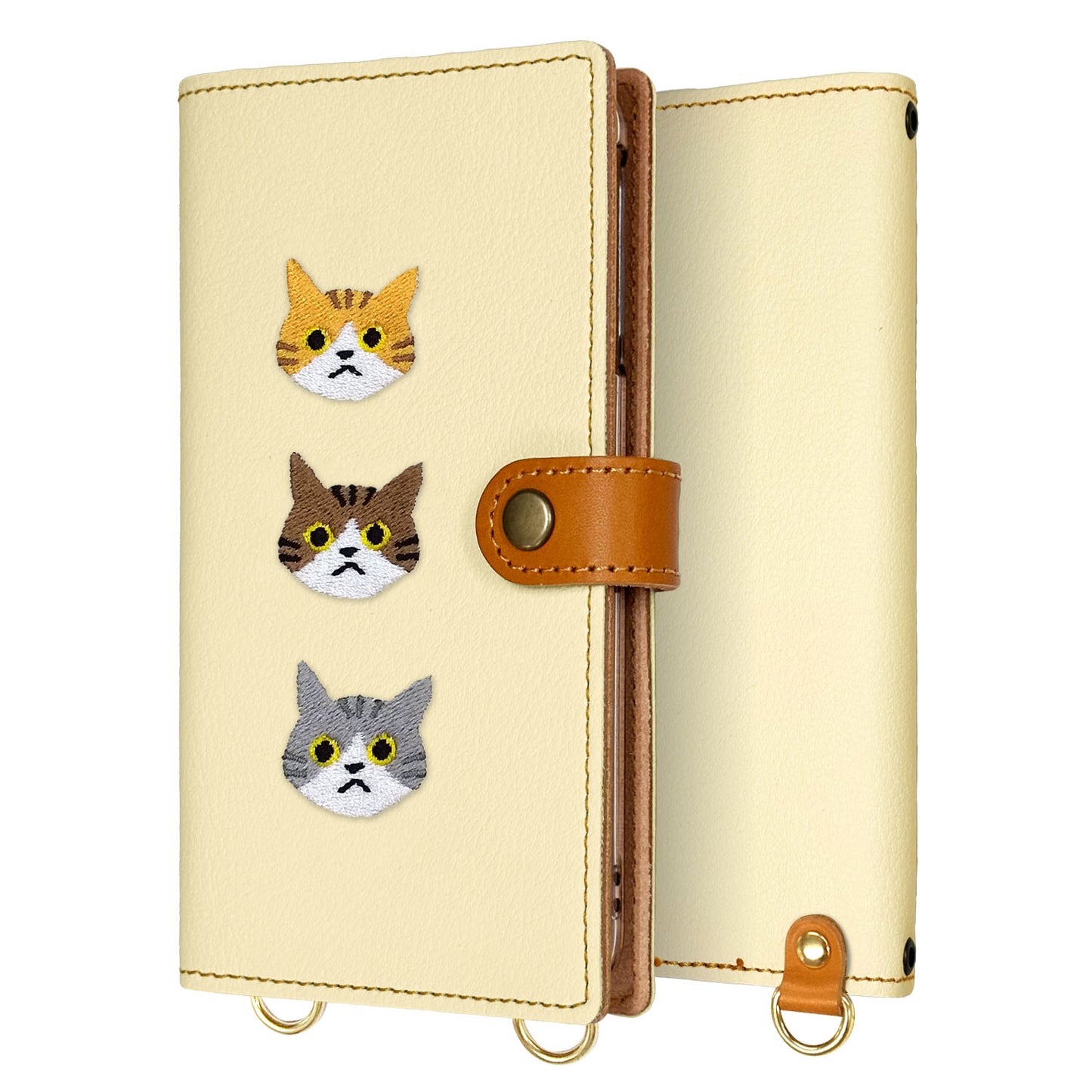 Android One S10 Y!mobile 刺繍 3匹の猫 手帳型ケース 耐衝撃