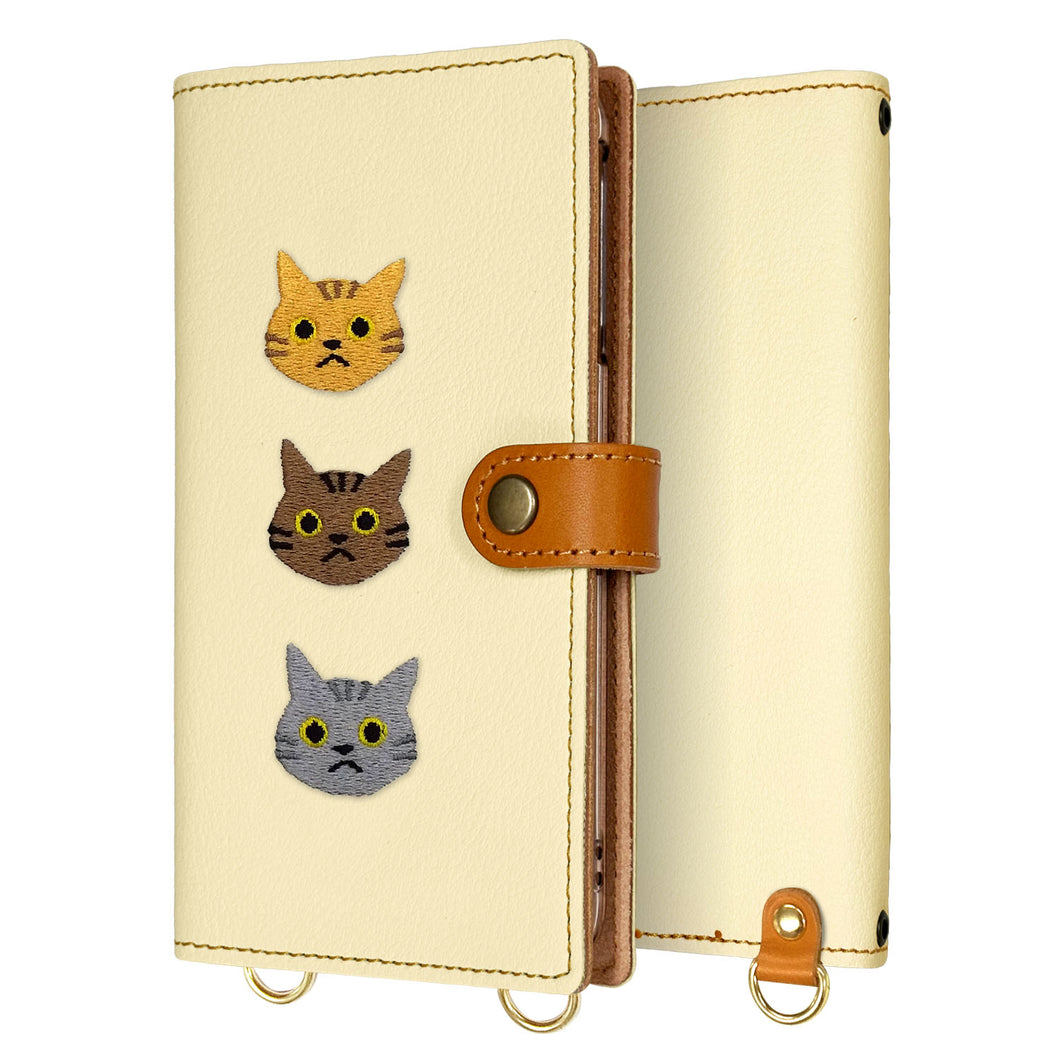 HUAWEI P40 Pro 5G ELS-NX9 刺繍 3匹の猫 手帳型ケース 耐衝撃