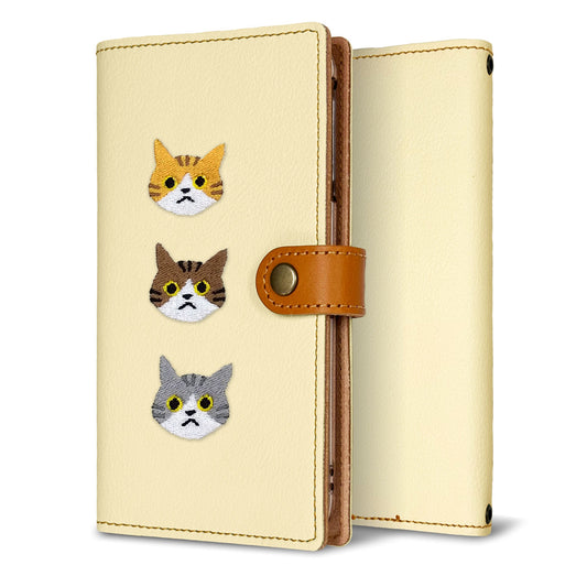Xperia 1 VIII A601SO SoftBank 刺繍 3匹の猫 手帳型ケース 耐衝撃