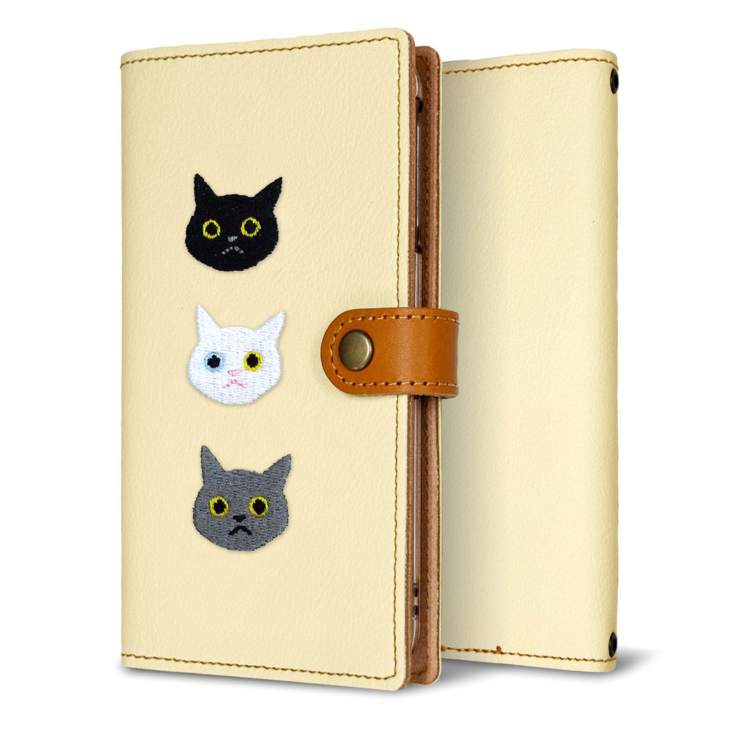 Xperia XZs 602SO SoftBank 刺繍 3匹の猫 手帳型ケース 耐衝撃