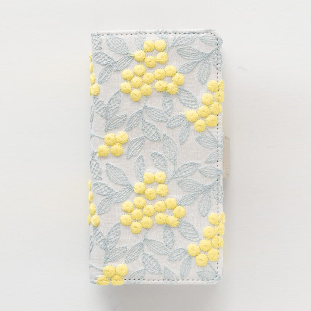 Google Pixel 11 Pro XL ぷっくりミモザ 刺繍 サイドマグネット スマホケース 手帳型
