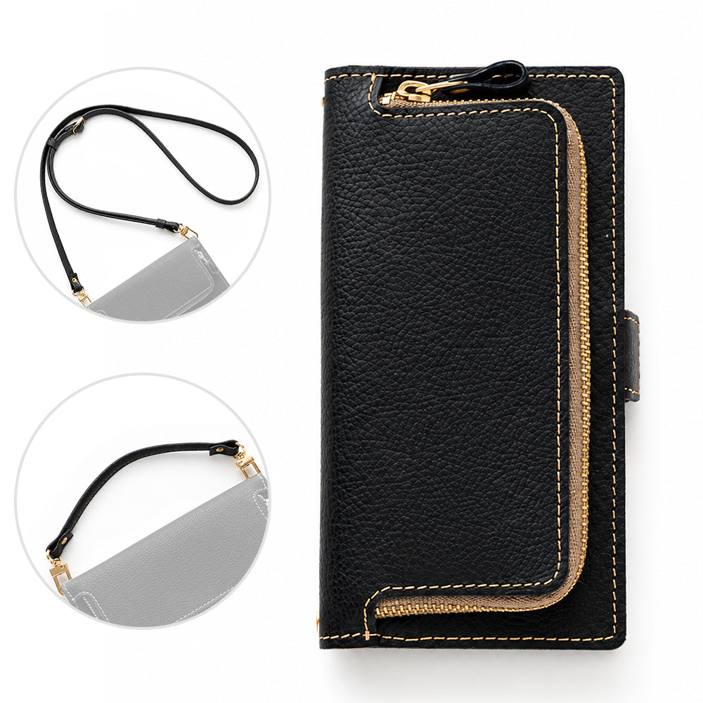 シンプルスマホ3 509SH SoftBank 姫路レザー シュリンクレザー コインケース付き スマホケース 手帳型 本革 サイドマグネット スマホショルダー