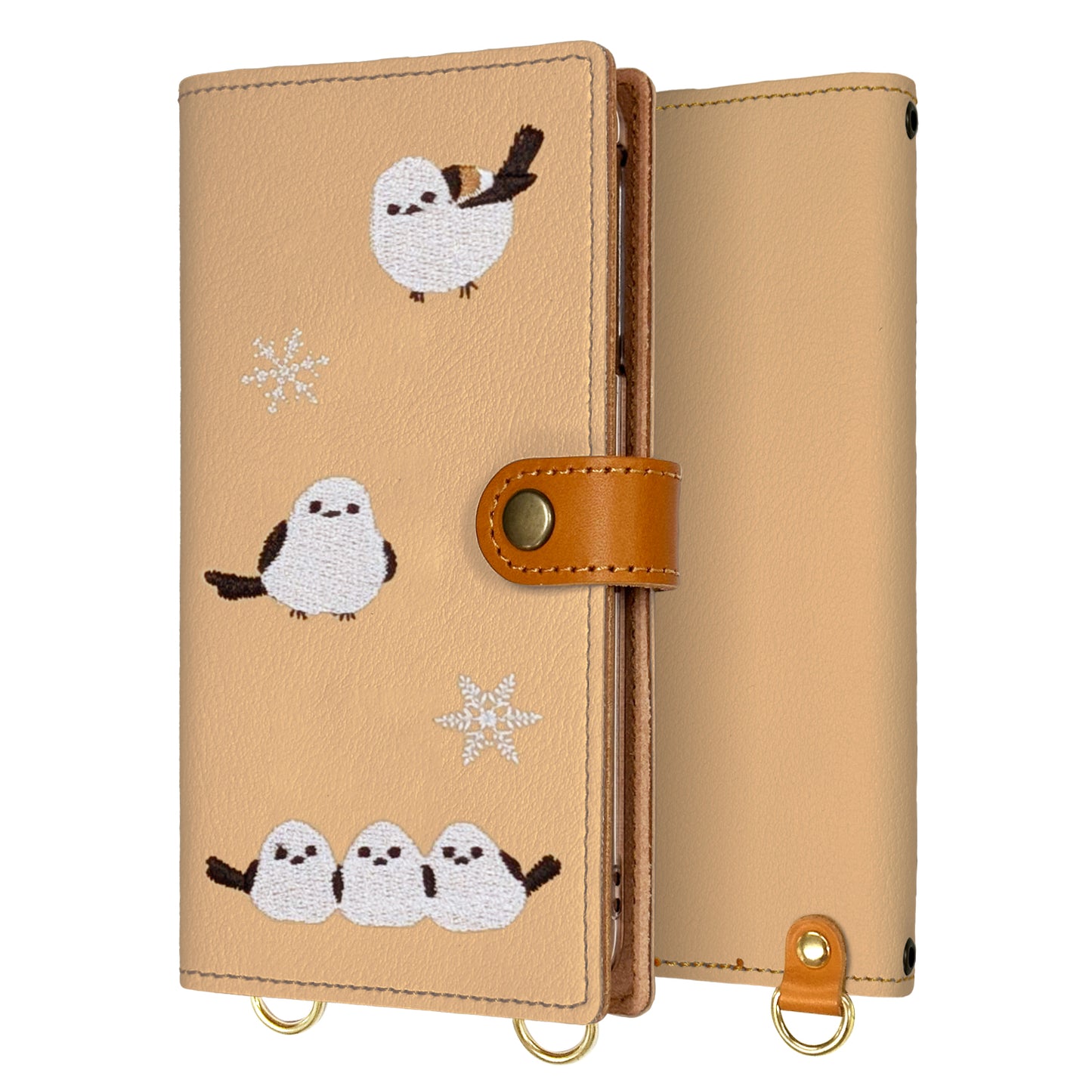 Libero S10 901ZT Y!mobile 刺繍 雪とシマエナガ 手帳型ケース 耐衝撃