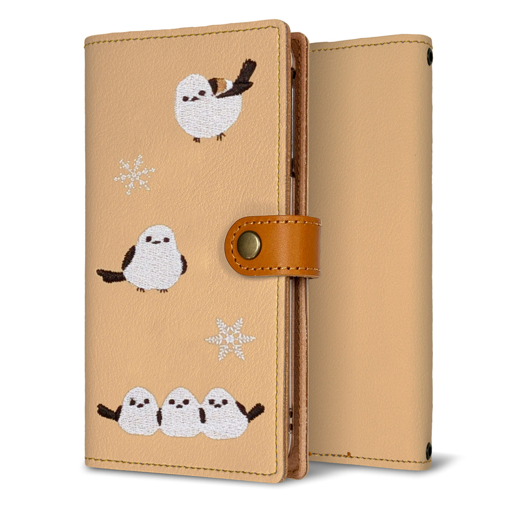 Galaxy S21 5G SC-51B docomo 刺繍 雪とシマエナガ 手帳型ケース 耐衝撃