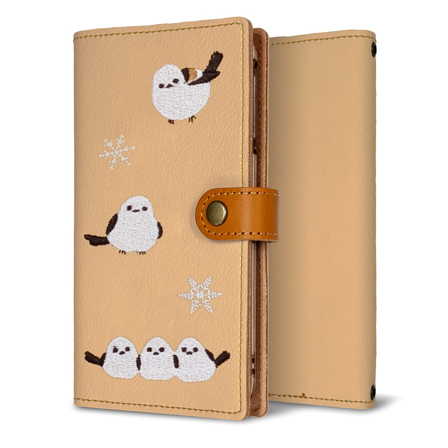 Android One S1 Y!mobile 刺繍 雪とシマエナガ 手帳型ケース 耐衝撃