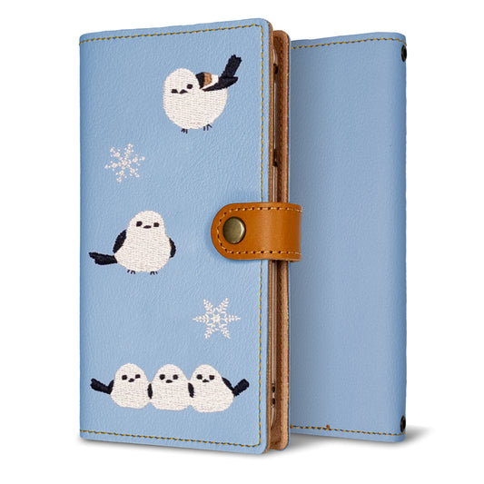 Xperia 1 VII SO-51F docomo 刺繍 雪とシマエナガ 手帳型ケース 耐衝撃