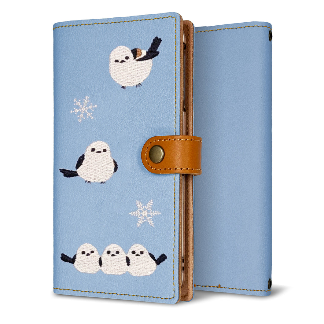 Xperia 10 VI SO-52E docomo 刺繍 雪とシマエナガ 手帳型ケース 耐衝撃