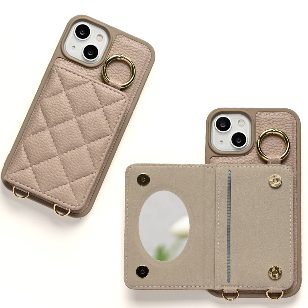 AQUOS sense6 SHG05 au キルティング カラー リアケース 2つ折りカードケース ミラー付き