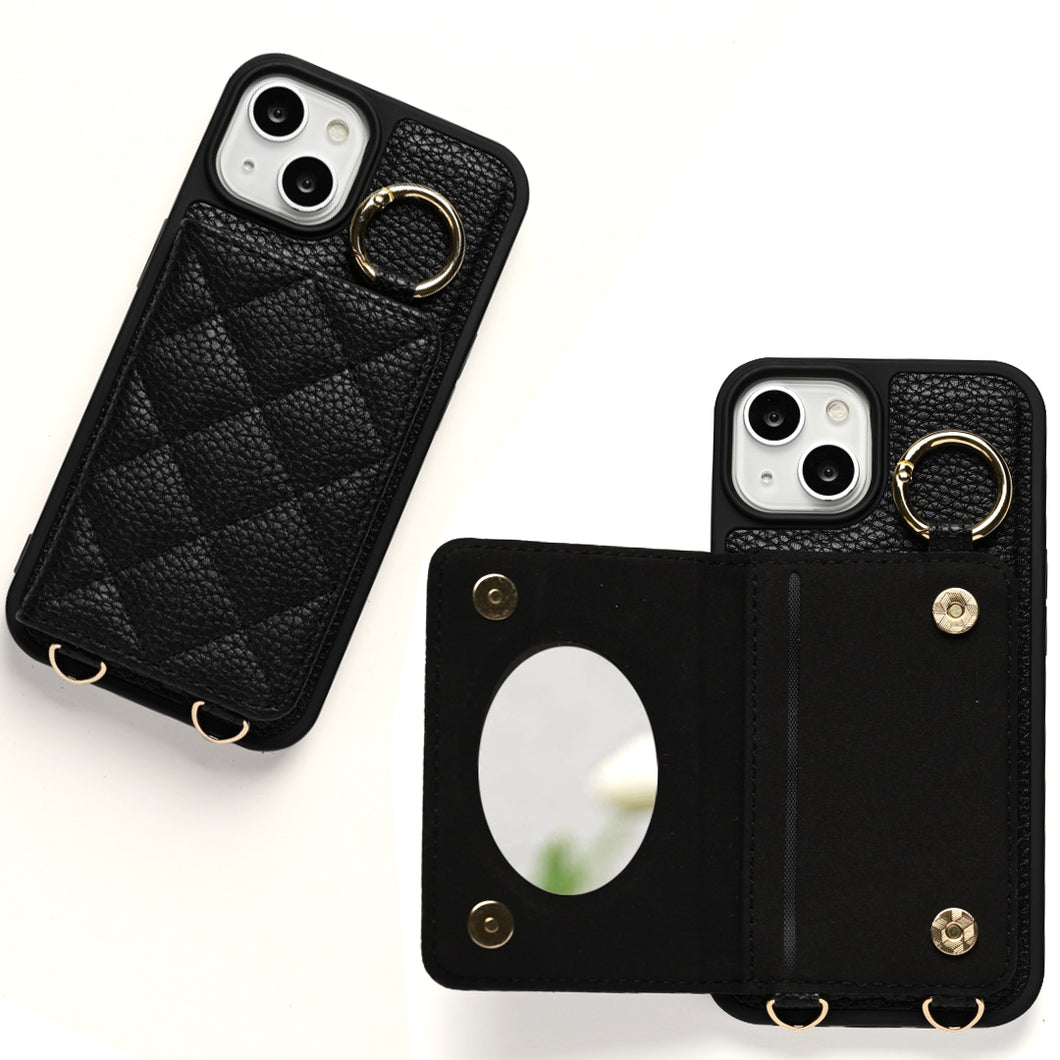 AQUOS sense7 SHG10 au キルティング カラー リアケース 2つ折りカードケース ミラー付き