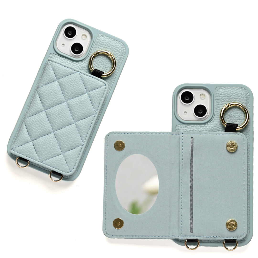 Xperia 10 III SOG04 au キルティング カラー リアケース 2つ折りカードケース ミラー付き