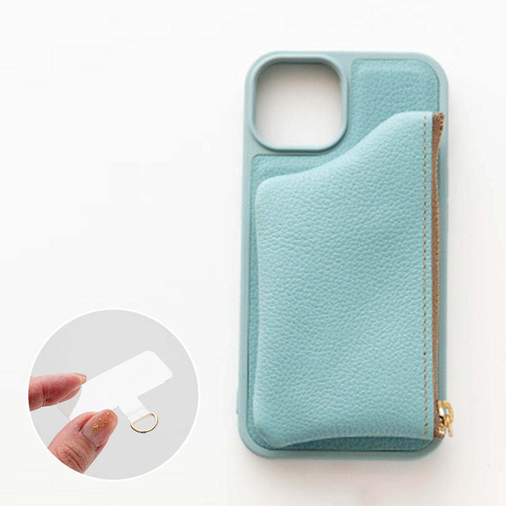iPhone17e シュリンクレザー 付け替え式 ポーチ付き 本革 スマホショルダー カラーリアケース