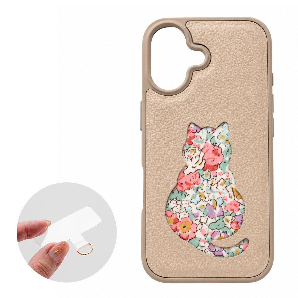 AQUOS sense8 SH-54D docomo リバティ猫・リバティうさぎ 本革 スマホショルダー カラーリアケース スマホケース