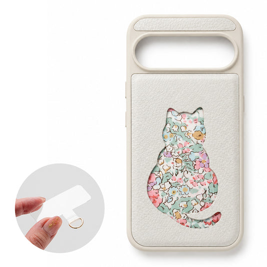 Galaxy S24 SC-51E docomo リバティ猫・リバティうさぎ 本革 スマホショルダー カラーリアケース スマホケース