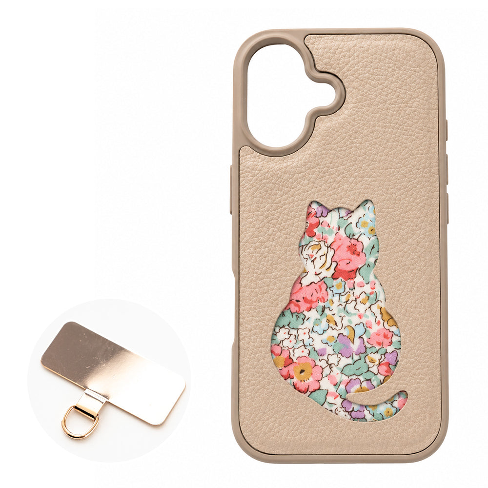 iPhone17e リバティ猫・リバティうさぎ 本革 スマホショルダー カラーリアケース スマホケース