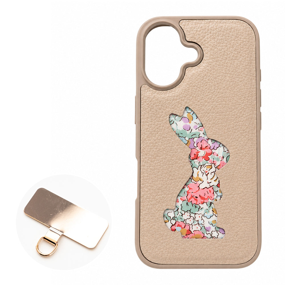 iPhone17e リバティ猫・リバティうさぎ 本革 スマホショルダー カラーリアケース スマホケース