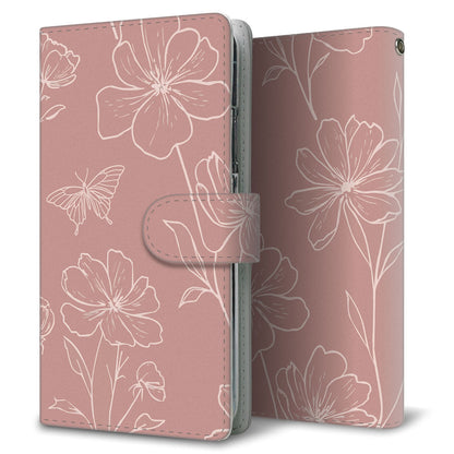 Xperia Ace III SOG08 au 花のスケッチ 大人かわいい プリント手帳型ケース 耐衝撃