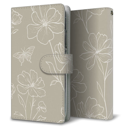 AQUOS zero 801SH SoftBank 花のスケッチ 大人かわいい プリント手帳型ケース 耐衝撃