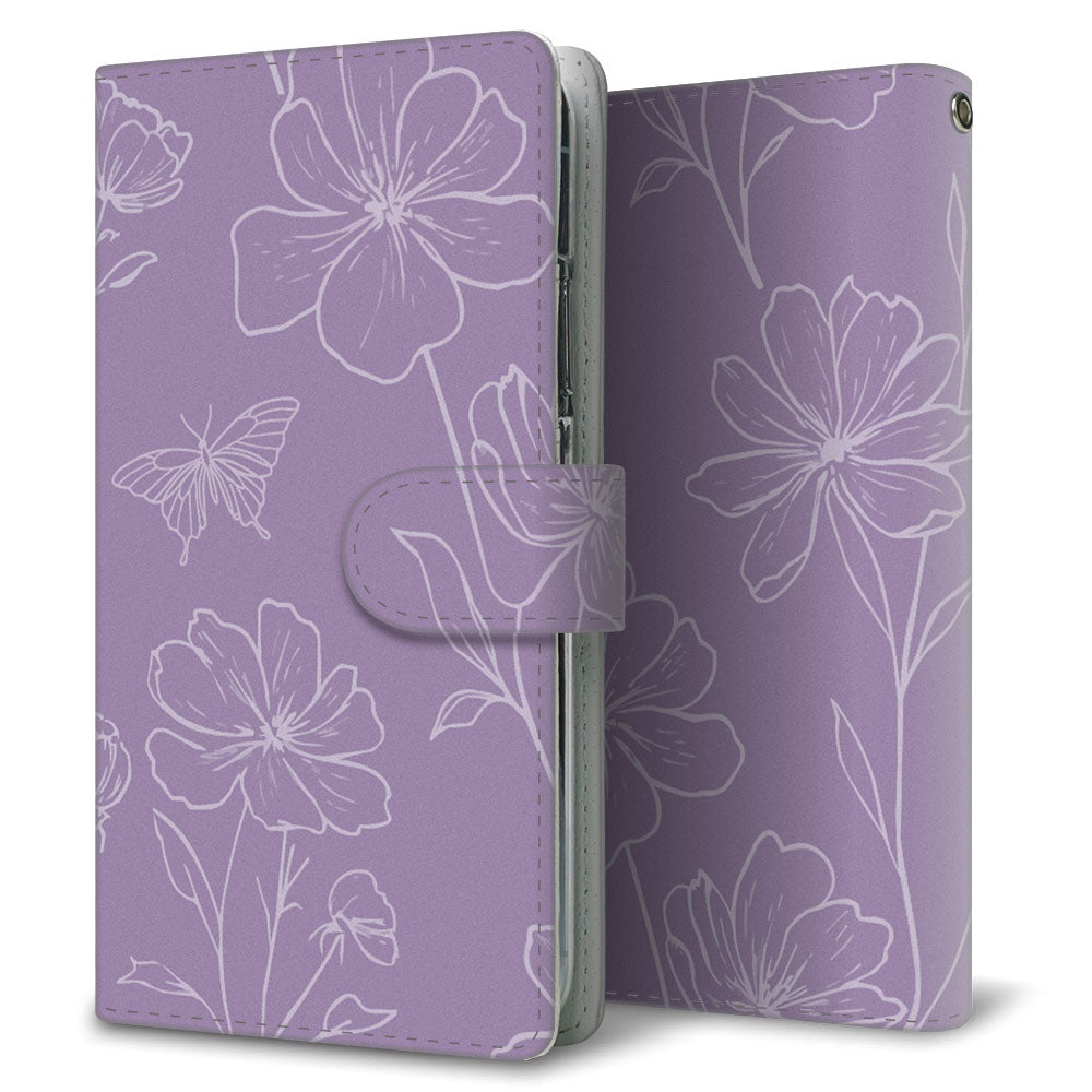 Xperia Ace III SOG08 au 花のスケッチ 大人かわいい プリント手帳型ケース 耐衝撃