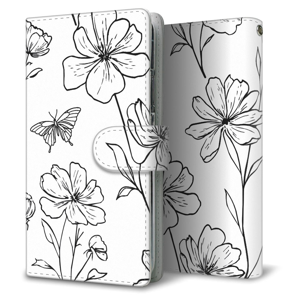 Xperia Ace III SOG08 au 花のスケッチ 大人かわいい プリント手帳型ケース 耐衝撃