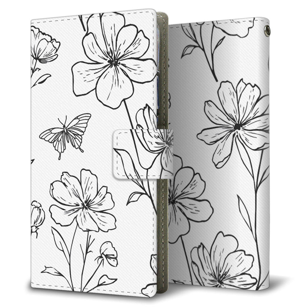 Xperia Ace III SOG08 au 花のスケッチ 大人かわいい プリント手帳型ケース 耐衝撃