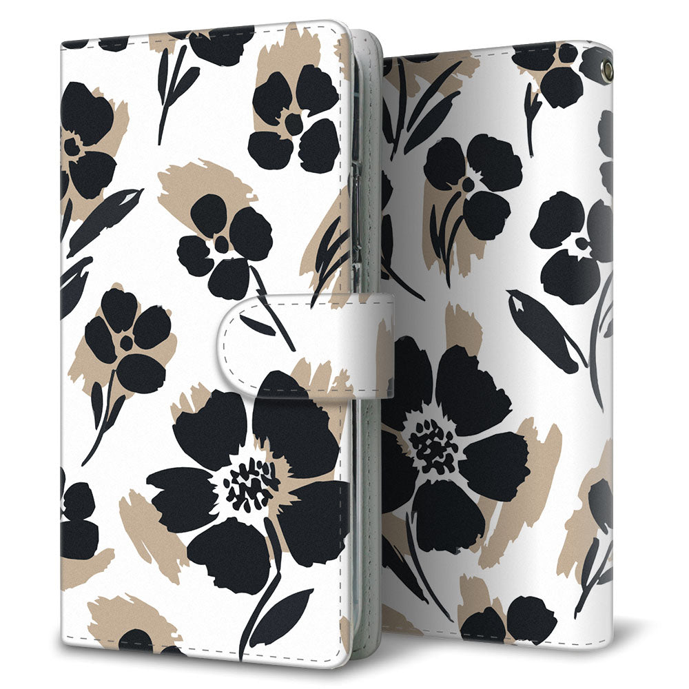 Xperia Ace III SOG08 au スミ花柄 大人かわいい プリント手帳型ケース 耐衝撃