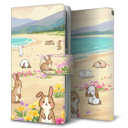 LG VELVET L-52A docomo ウサギとかわいい時間 プリント手帳型ケース 耐衝撃