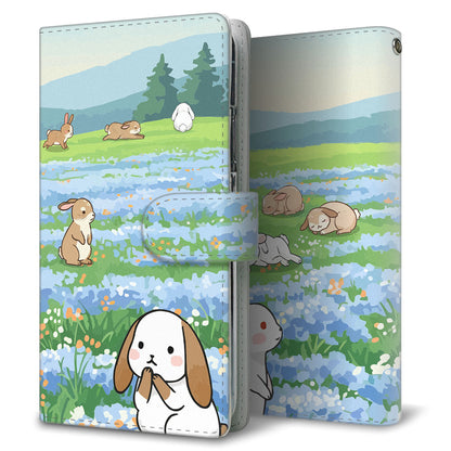 AQUOS R compact 701SH SoftBank ウサギとかわいい時間 プリント手帳型ケース 耐衝撃