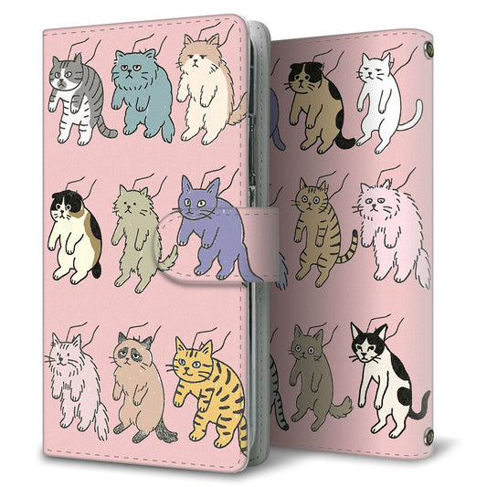 BASIO4 au 借りてきた猫 プリント手帳型ケース 耐衝撃