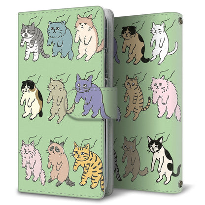BASIO4 au 借りてきた猫 プリント手帳型ケース 耐衝撃