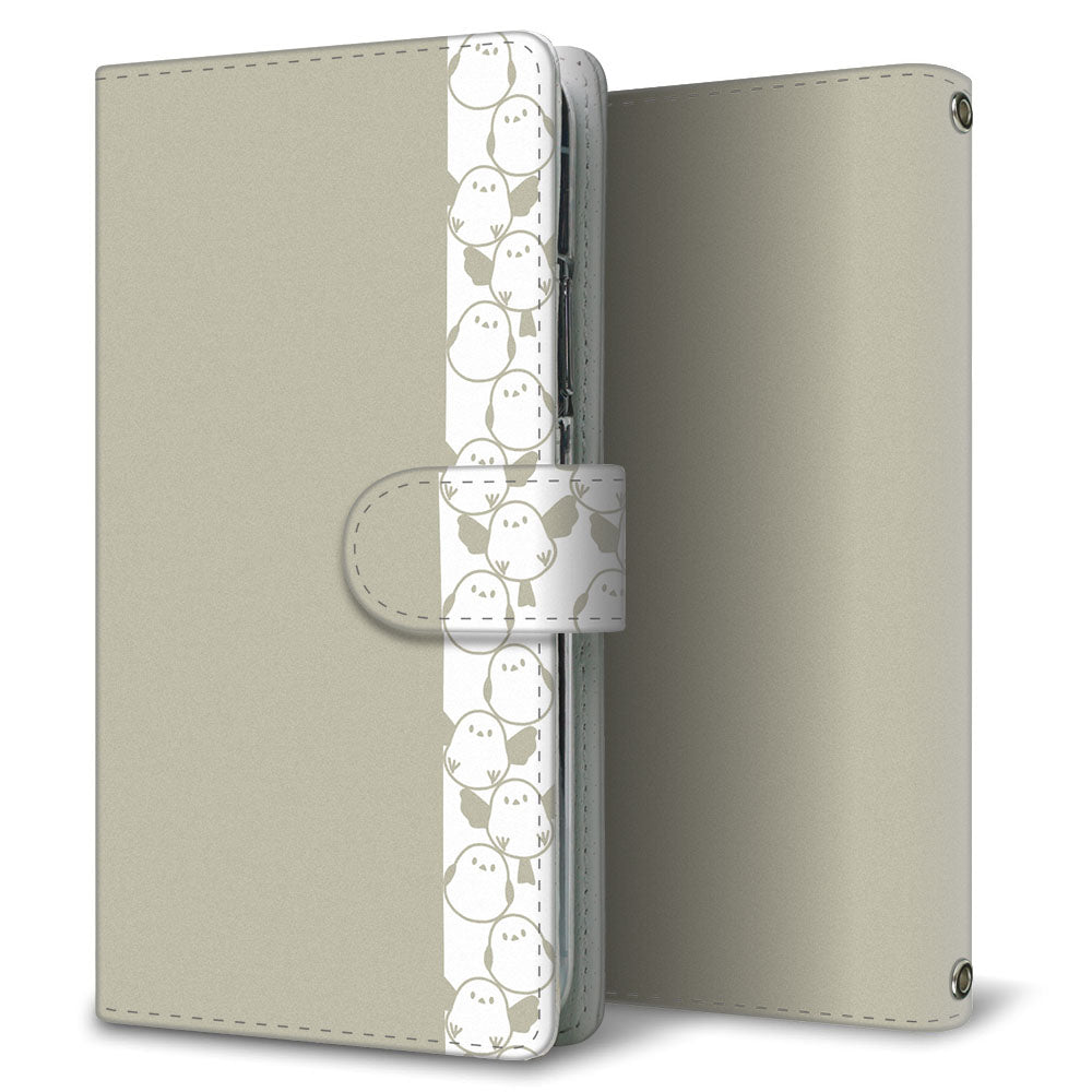 Xperia 5 V SOG12 au くすみシマエナガ プリント手帳型ケース 耐衝撃