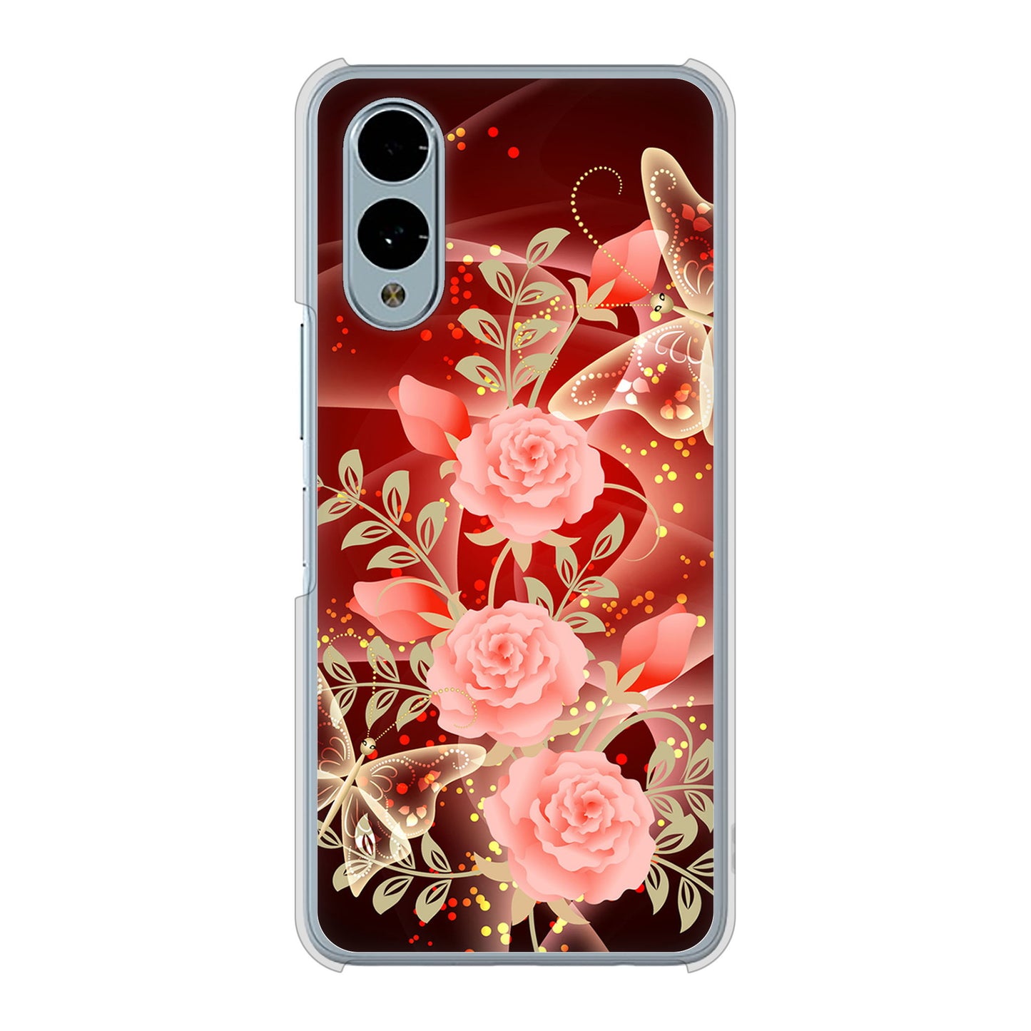 arrows We2 F-52E docomo 高画質仕上げ 背面印刷 ハードケース 【VA824 魅惑の蝶とピンクのバラ】