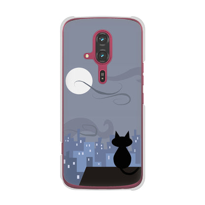 らくらくスマートフォン F-53E docomo 高画質仕上げ 背面印刷 ハードケース夜とネコ
