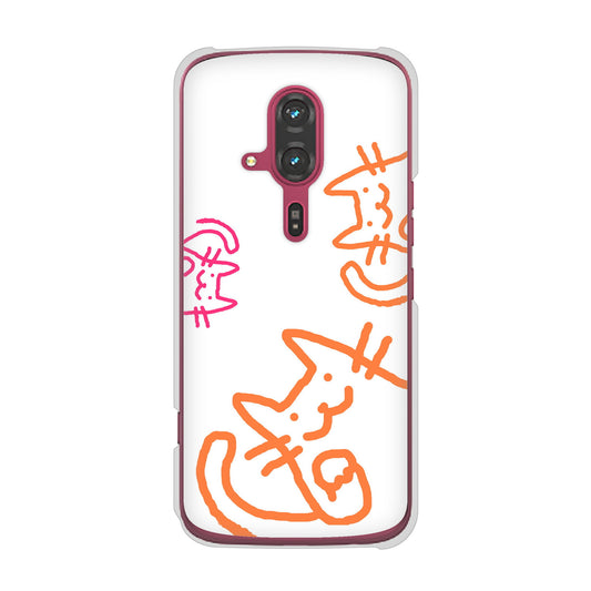 らくらくスマートフォン F-53E docomo 高画質仕上げ 背面印刷 ハードケース 【1098 手まねきする3匹のネコ】