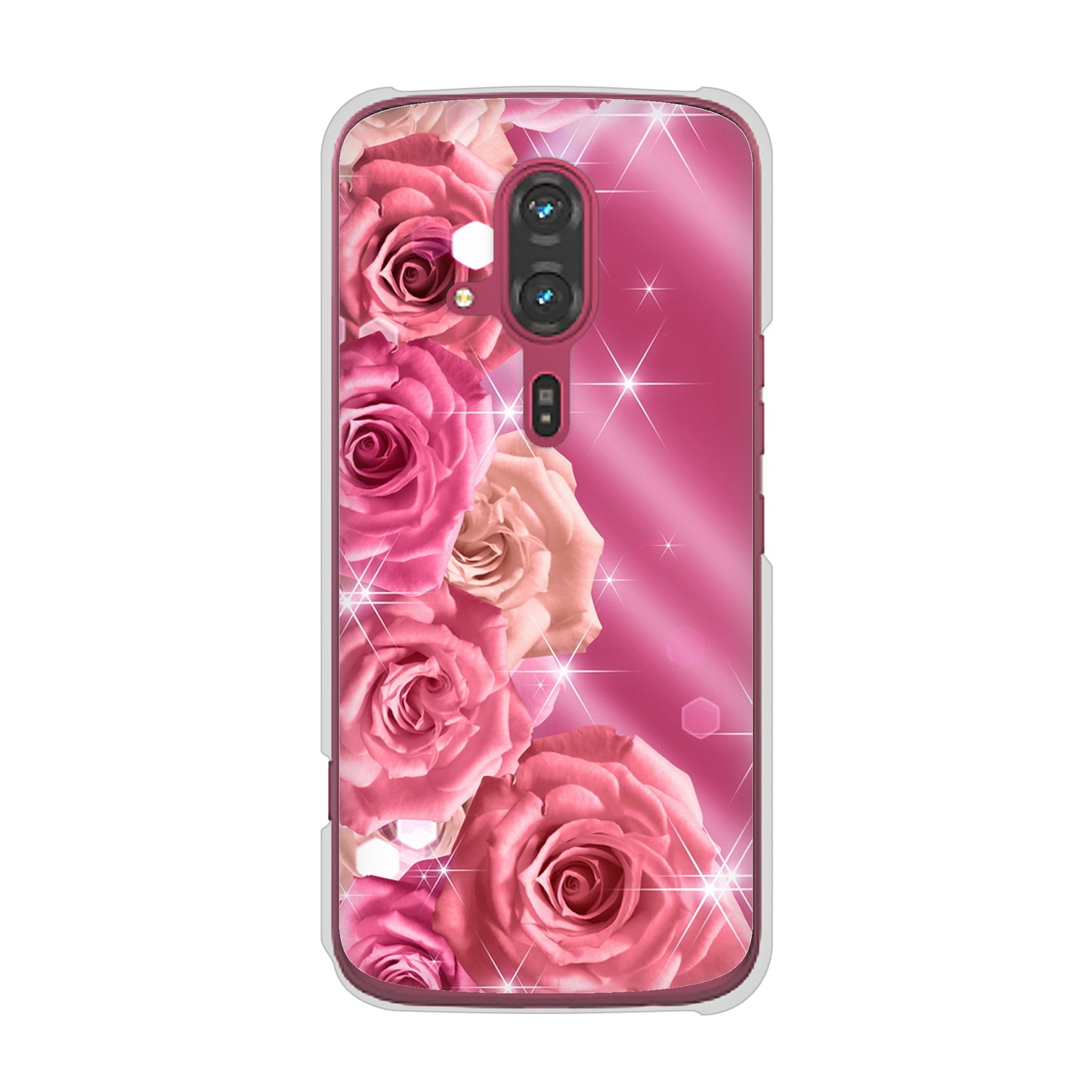 らくらくスマートフォン F-53E docomo 高画質仕上げ 背面印刷 ハードケース 【1182 ピンクの薔薇に誘われて】