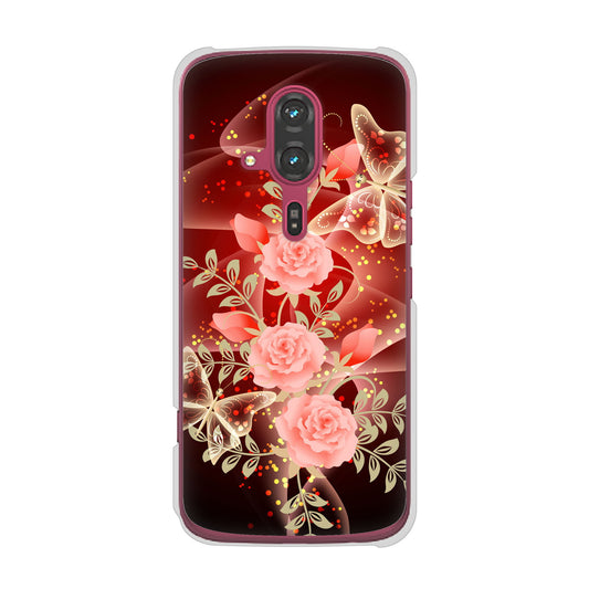 らくらくスマートフォン F-53E docomo 高画質仕上げ 背面印刷 ハードケース 【VA824 魅惑の蝶とピンクのバラ】