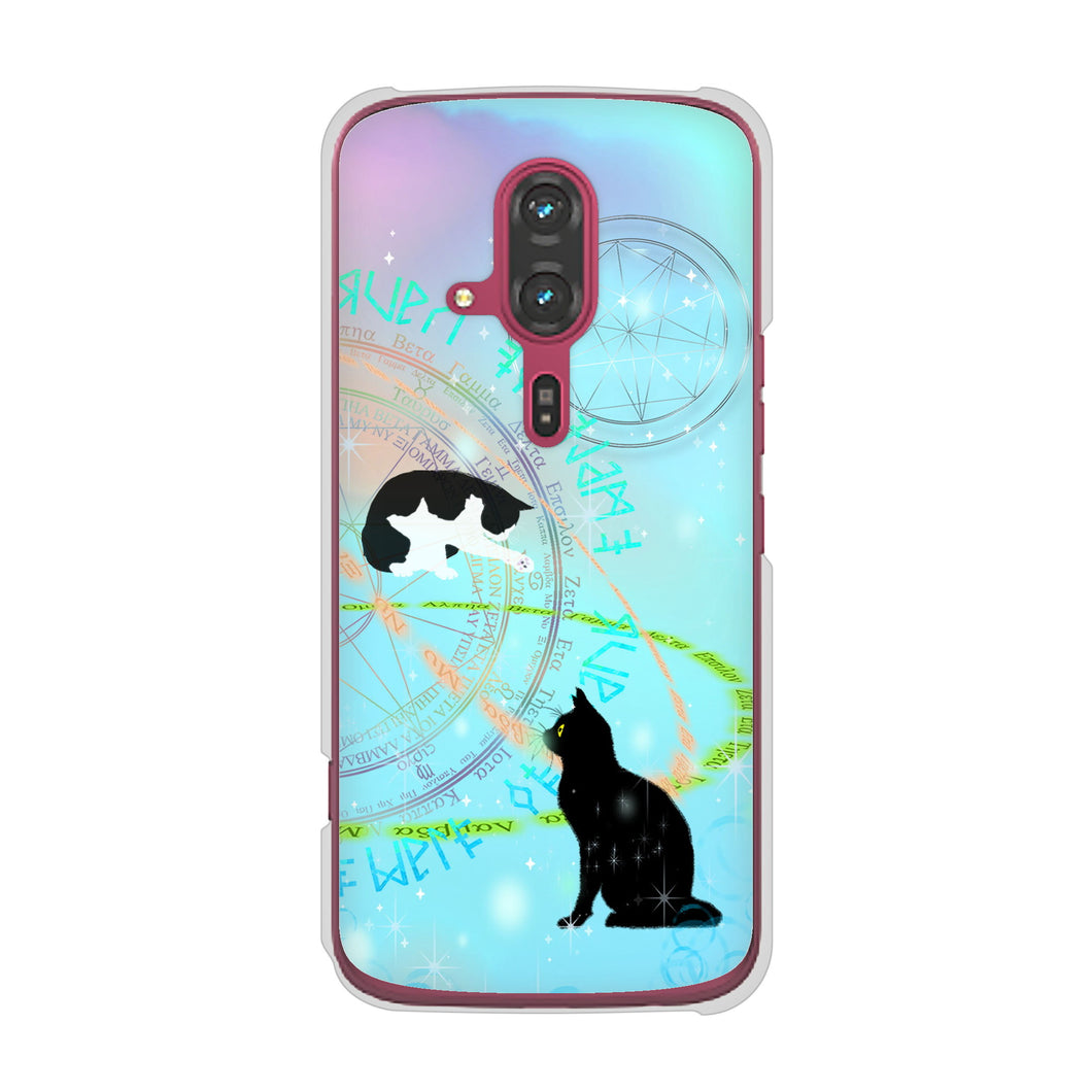 らくらくスマートフォン F-53E docomo 高画質仕上げ 背面印刷 ハードケース魔法陣猫
