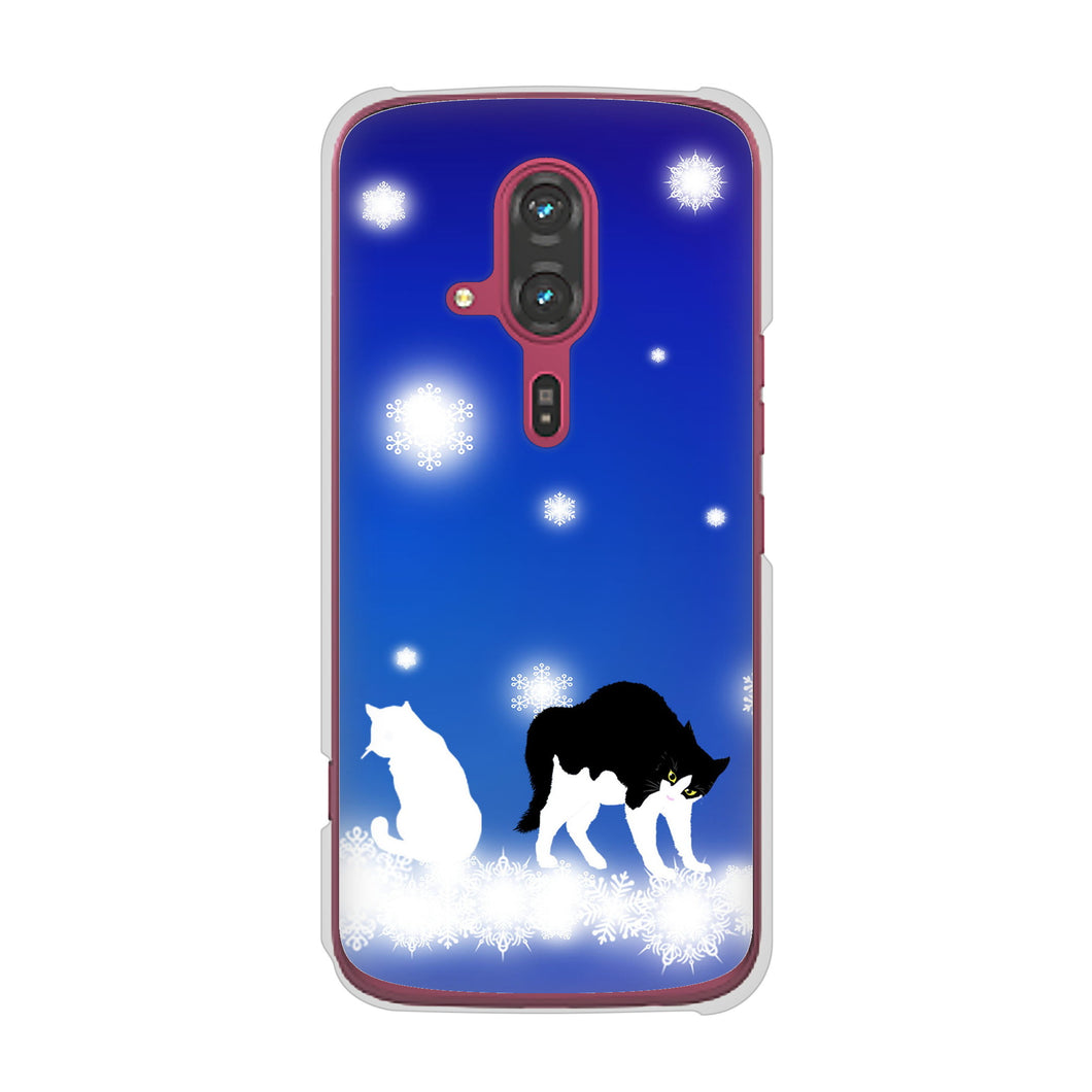 らくらくスマートフォン F-53E docomo 高画質仕上げ 背面印刷 ハードケース 【YJ335 雪の結晶 はちわれ】