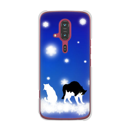 らくらくスマートフォン F-53E docomo 高画質仕上げ 背面印刷 ハードケース 【YJ335 雪の結晶 はちわれ】