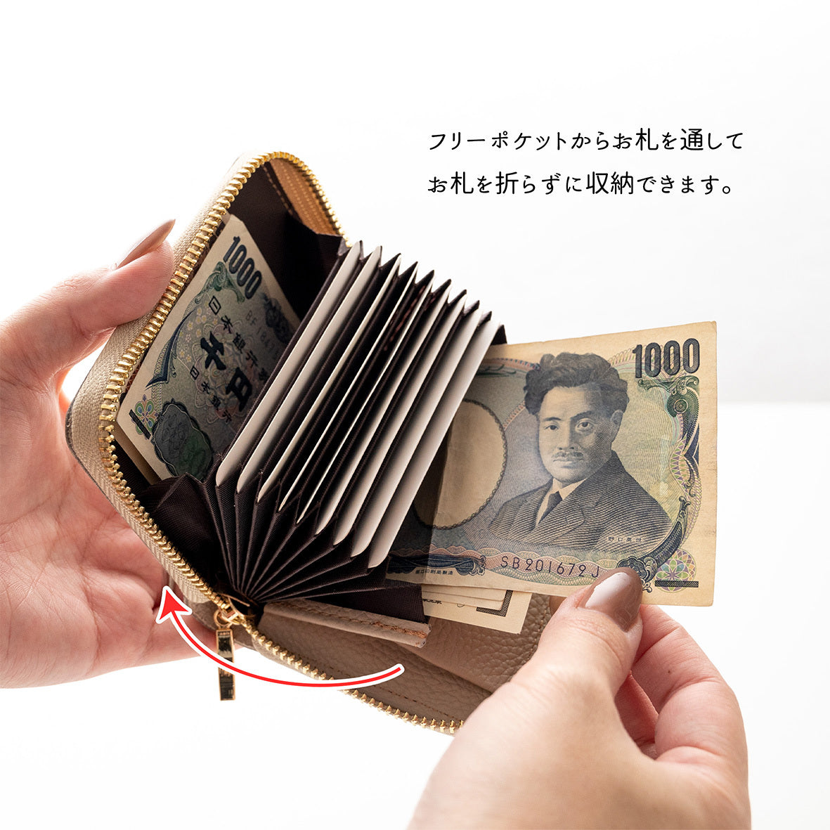 ぷっくりミモザ × シュリンクレザー ミニ財布 お札が折れない コンパクトウォレット