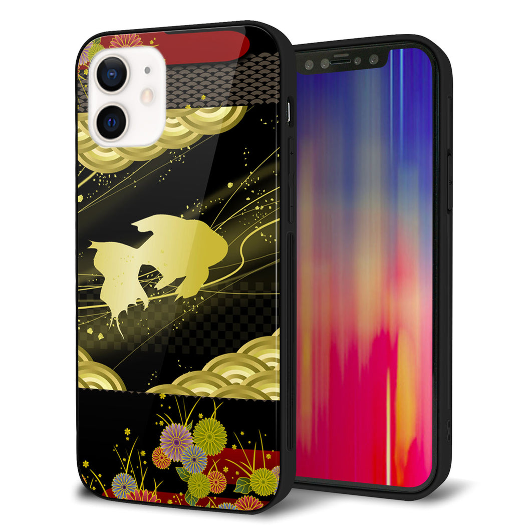 iPhone12 強化ガラス＆TPUスマホケース ガラプリ【174 天の川の金魚】