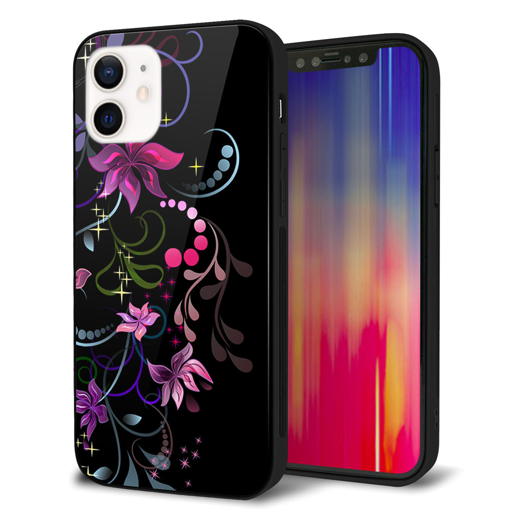 iPhone12 強化ガラス＆TPUスマホケース ガラプリ【263 闇に浮かぶ華】