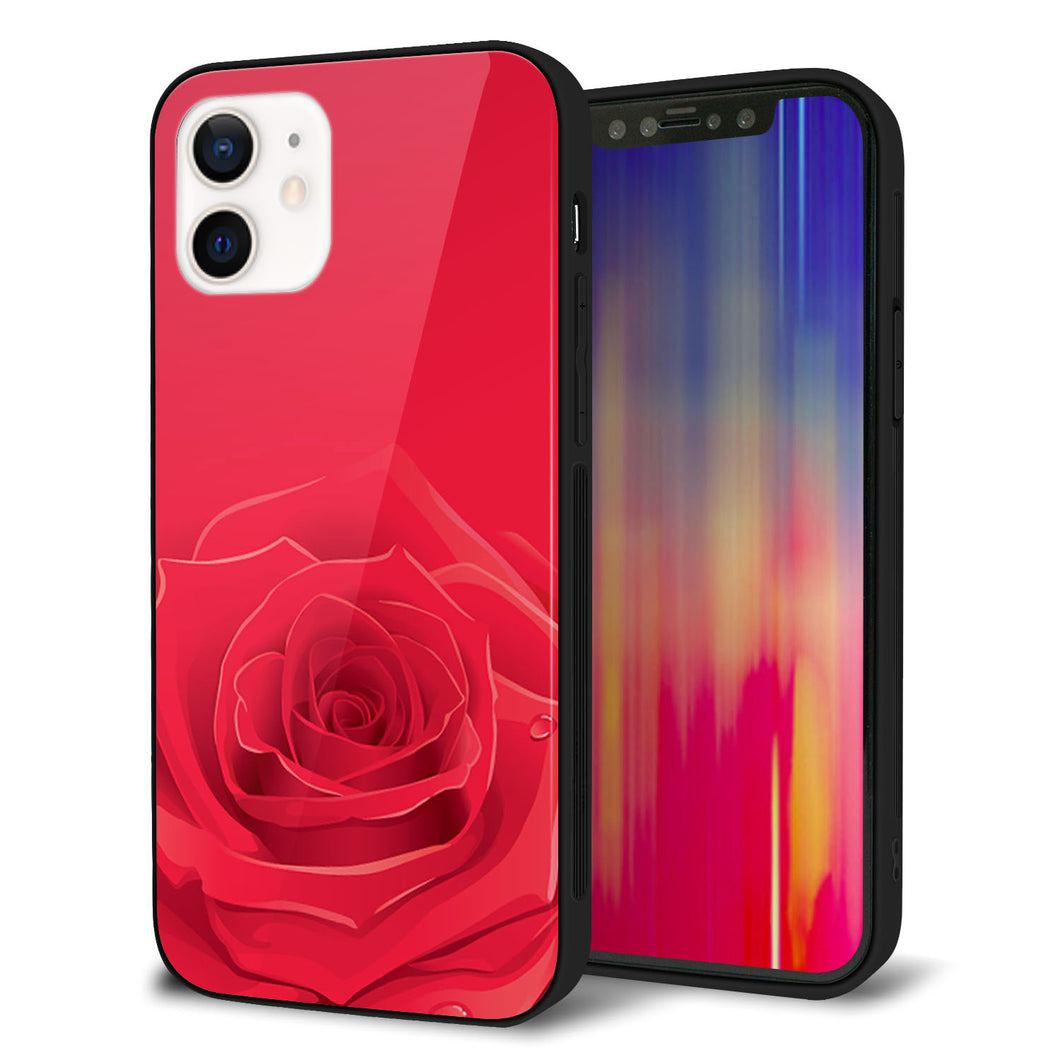 iPhone12 強化ガラス＆TPUスマホケース ガラプリ【395 赤いバラ】