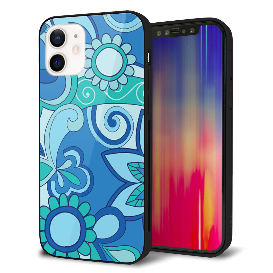 iPhone12 強化ガラス＆TPUスマホケース ガラプリ【409 ブルーミックス】