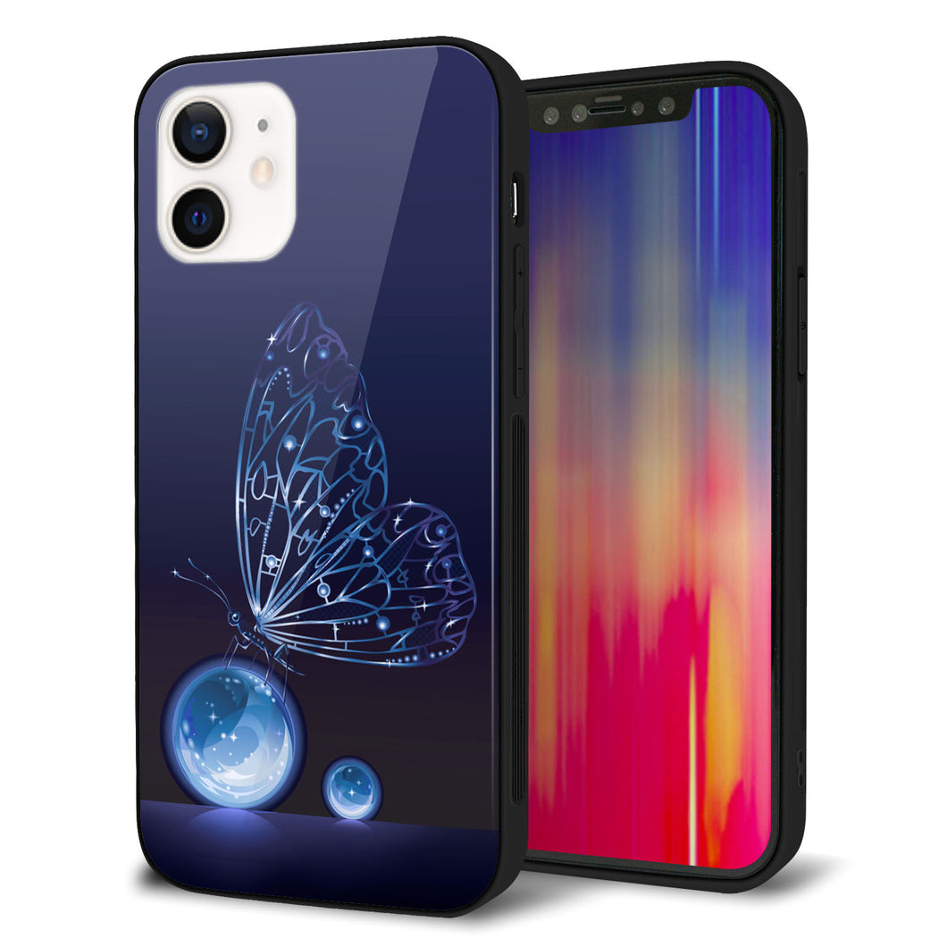 iPhone12 強化ガラス＆TPUスマホケース ガラプリ【418 神秘の蝶】