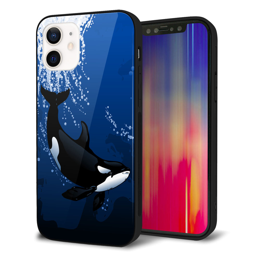 iPhone12 強化ガラス＆TPUスマホケース ガラプリ【423 シャチ】