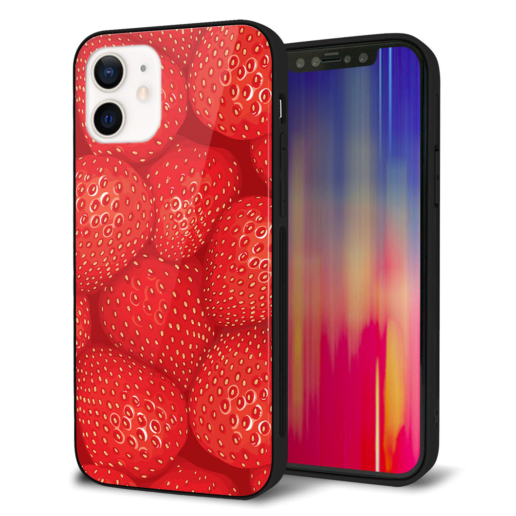 iPhone12 強化ガラス＆TPUスマホケース ガラプリ【444 ストロベリーウォール】