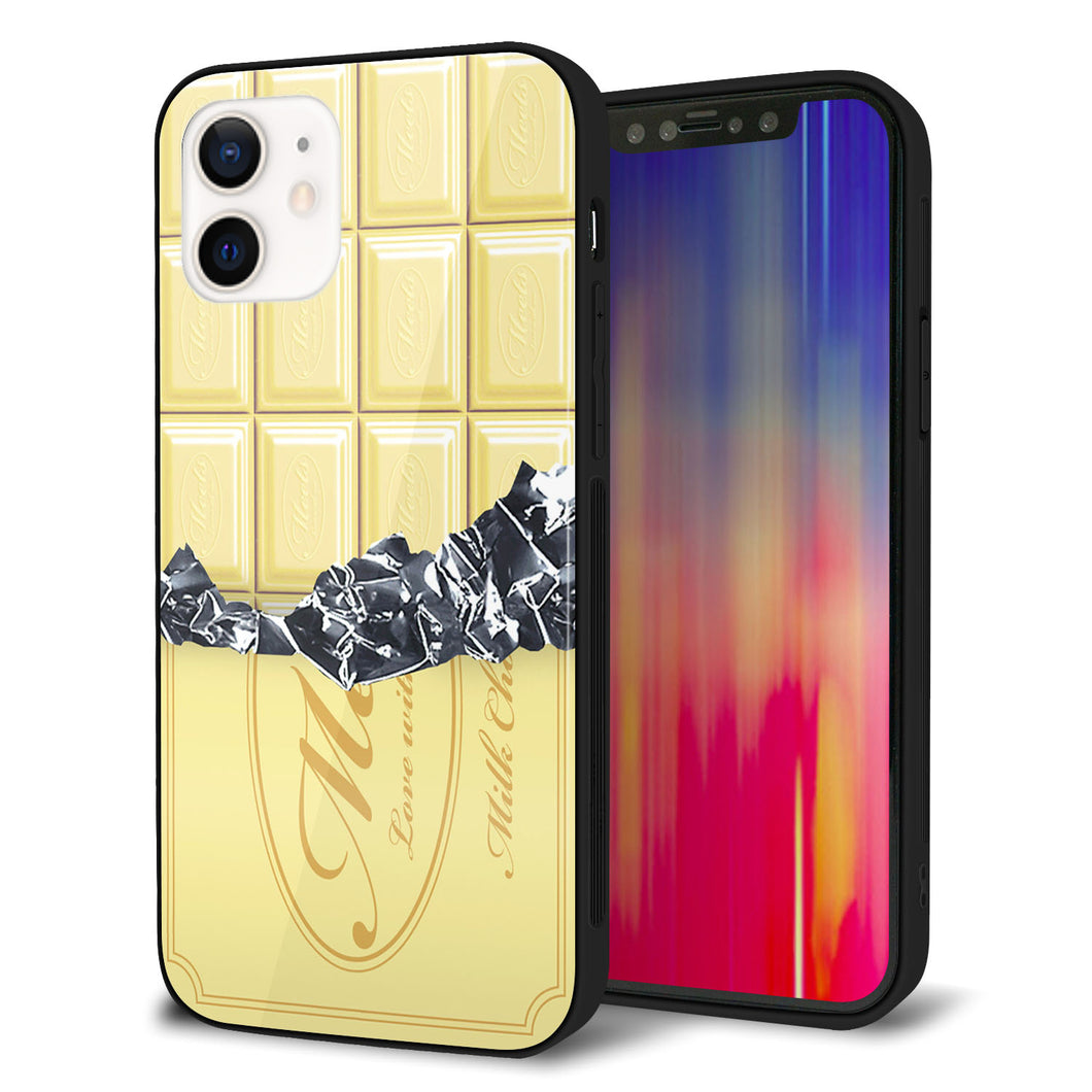 iPhone12 強化ガラス＆TPUスマホケース ガラプリ【553 板チョコ?ホワイト】