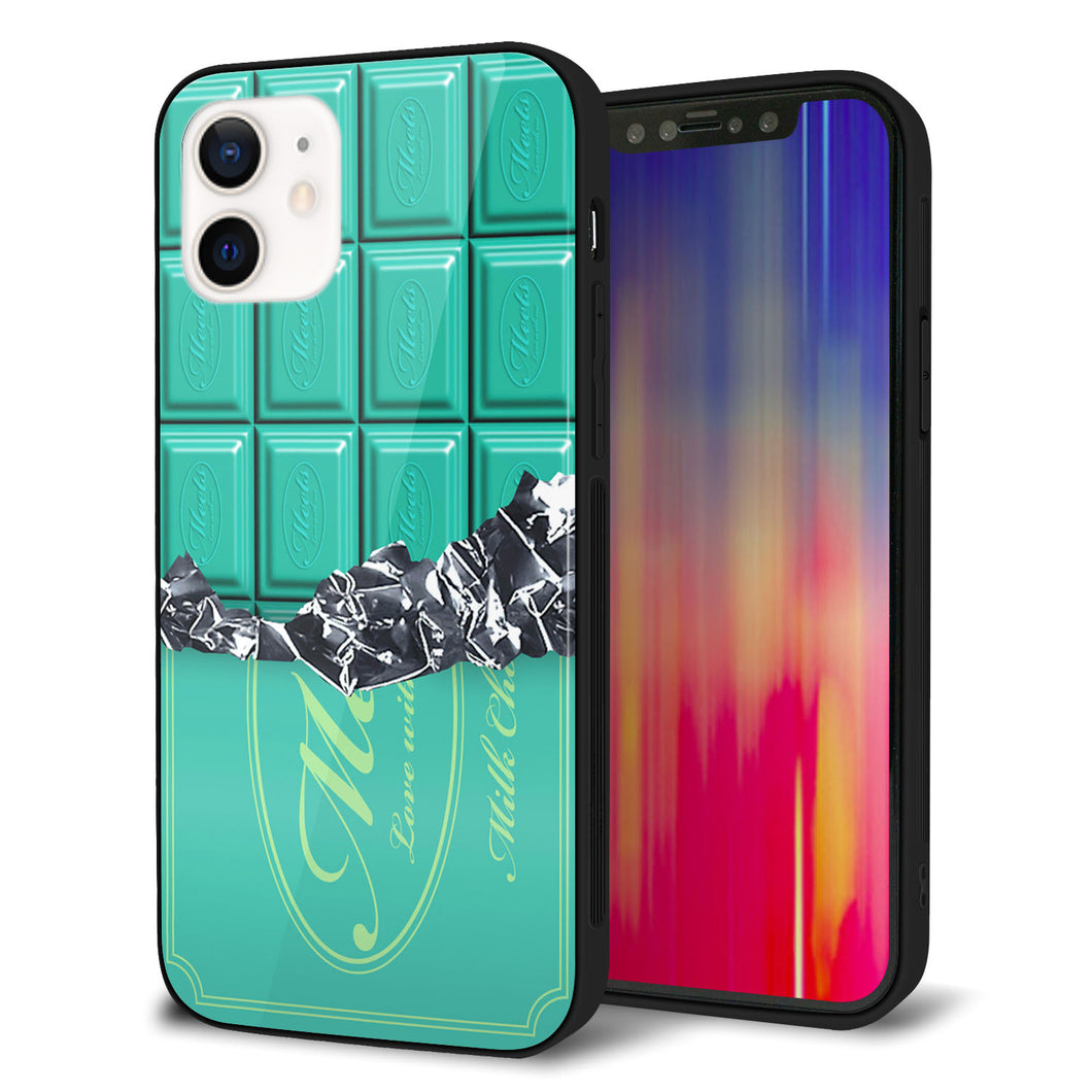 iPhone12 強化ガラス＆TPUスマホケース ガラプリ【554 板チョコ?ミント】
